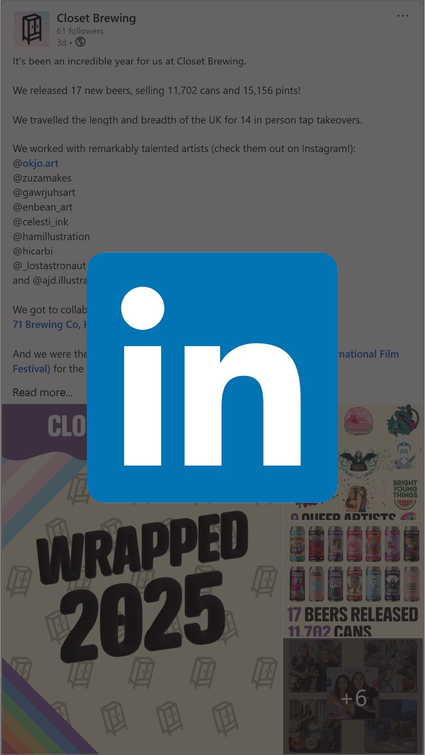 LinkedIn post for Closet Brewing