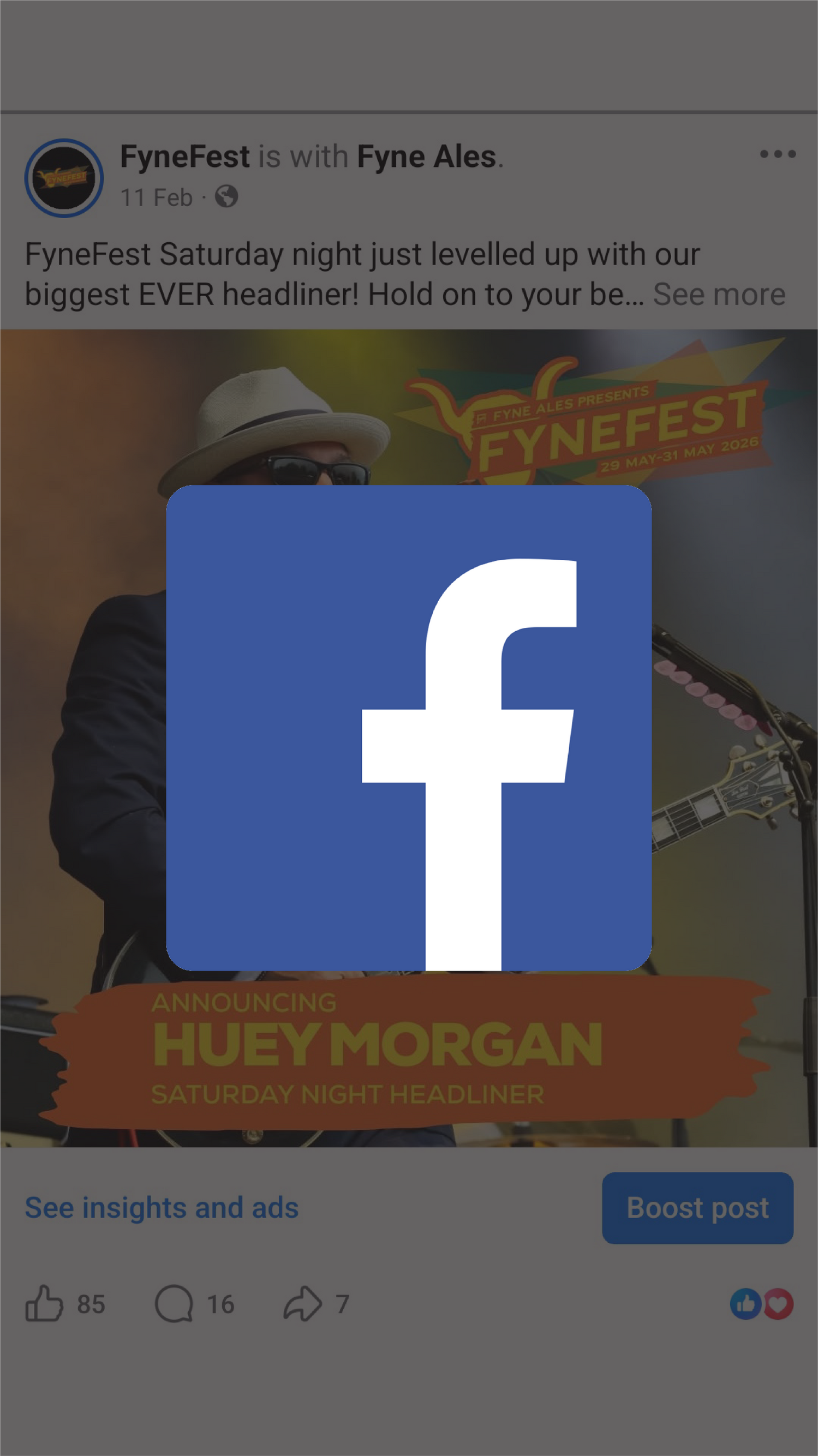 Facebook post for FyneFest